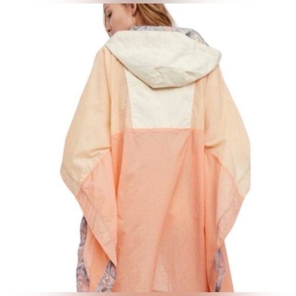 Free People hooded Colorblocked Rain Poncho Parka Jacket - Picture 5 of 10